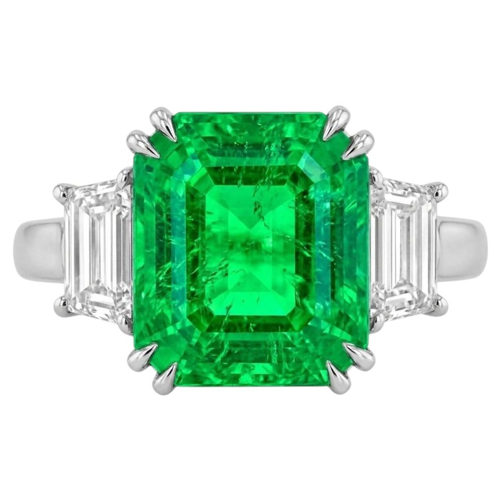 Colombian Emerald and Diamond Three-Stone Ring – 5.13 Carat