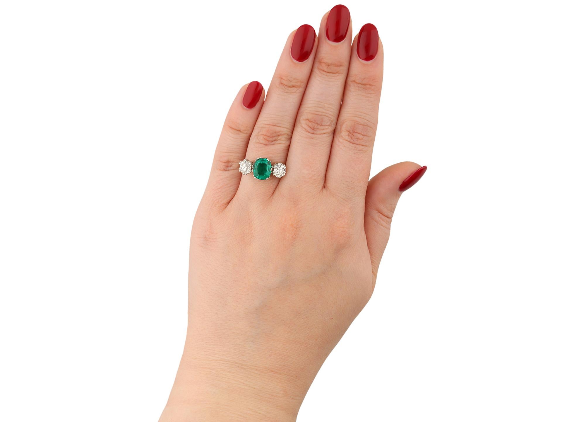 Women's or Men's Colombian Emerald and Diamond Three-Stone Ring, circa 1910 For Sale