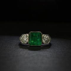 Colombian Emerald and Diamond Three-Stone Ring