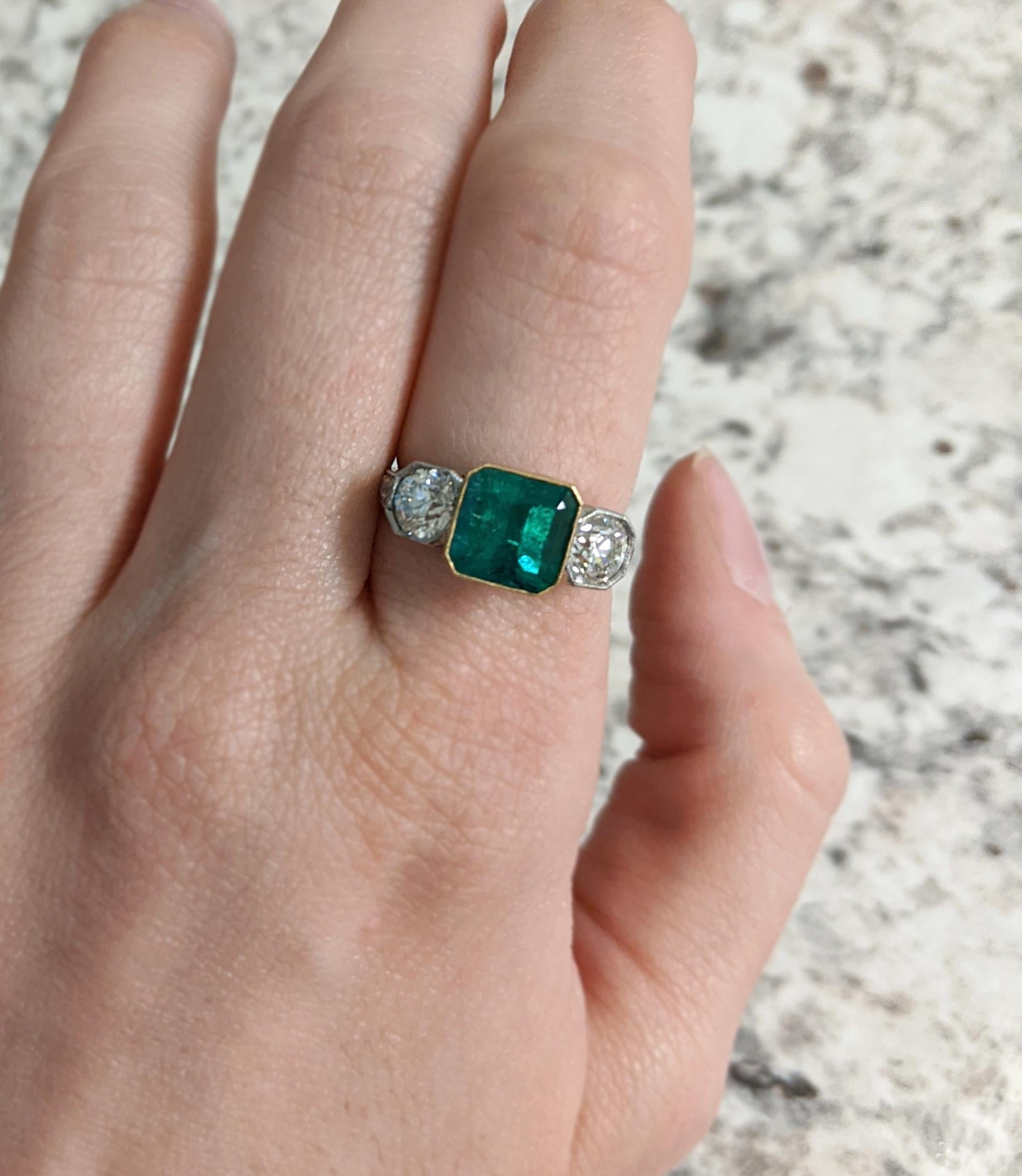 colombian emerald three-stone ring