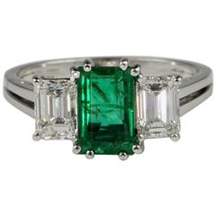 Colombian Emerald and Diamond Trilogy Engagement Ring