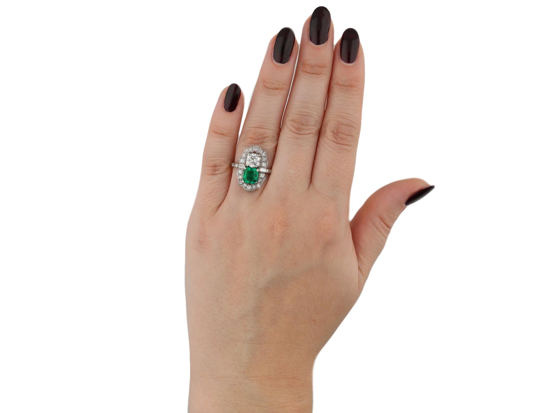 Colombian Emerald and Diamond Two-Stone Cluster Ring, American, circa 1935 For Sale 1