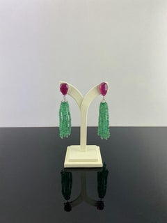 Colombian Emerald and Rubelite Dangle Earrings