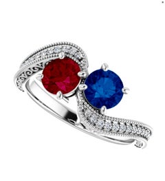 Ruby and Sapphire Bypass "Toi Et Moi" Ring Engagement