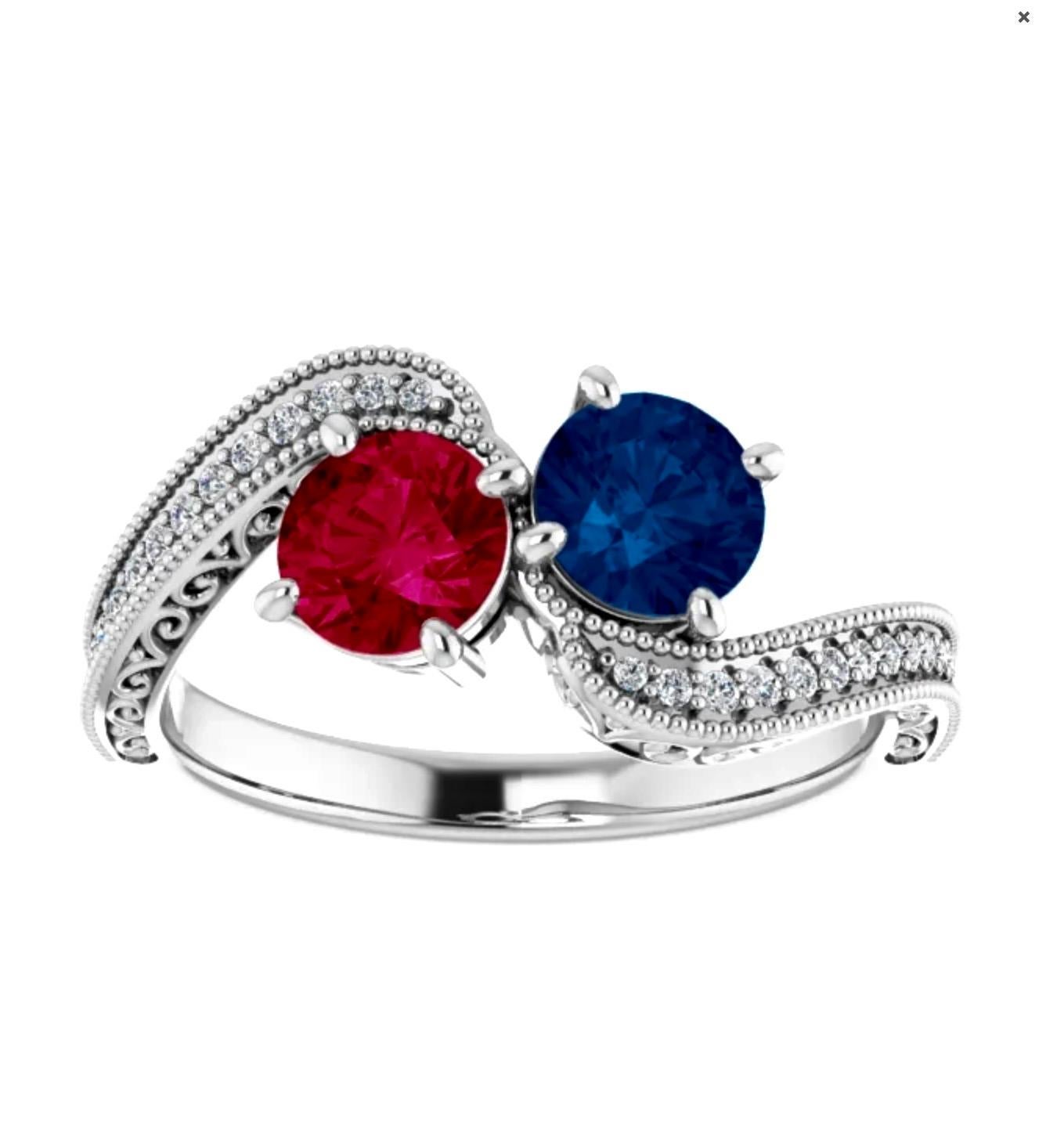 Women's or Men's Ruby and Sapphire Bypass 