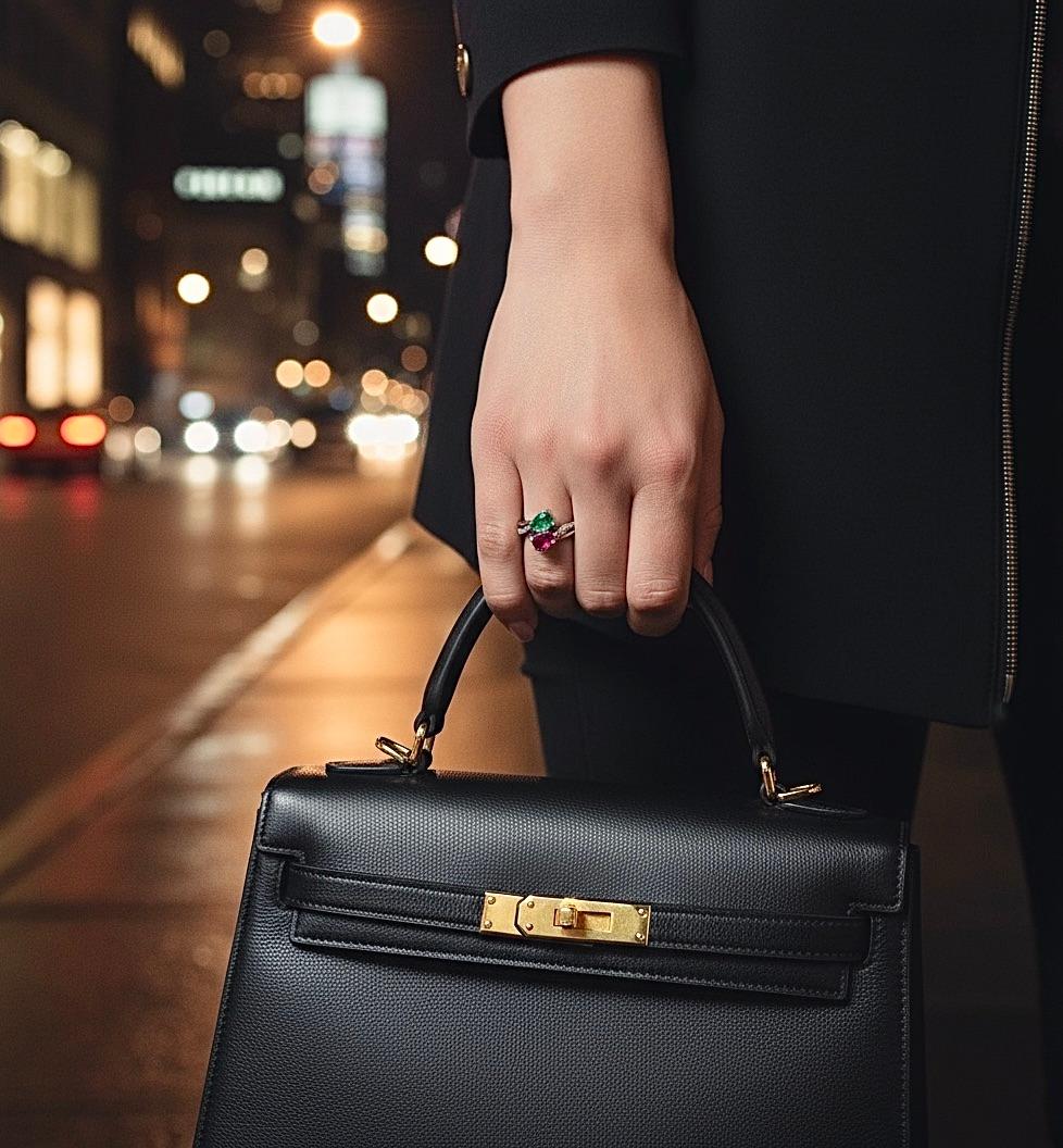 Kolumbianischer Bypass-Ring mit Smaragd und Rubin „Toi Et Moi“ (Tropfenschliff) im Angebot