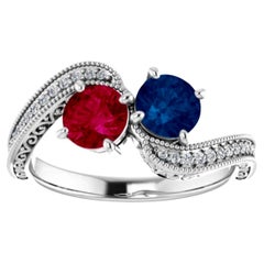 Ruby and Sapphire Bypass "Toi Et Moi" Ring Engagement 