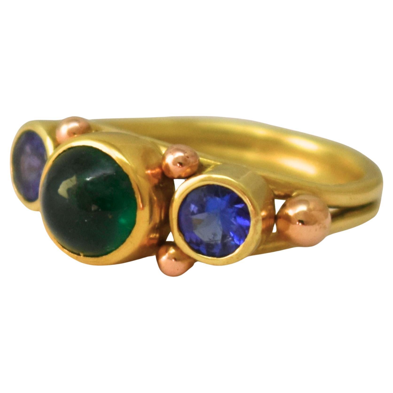 Cabochon Colombian Emerald Sapphire Ring, Lynn Kathyrn Miller, Lynn K Designs For Sale