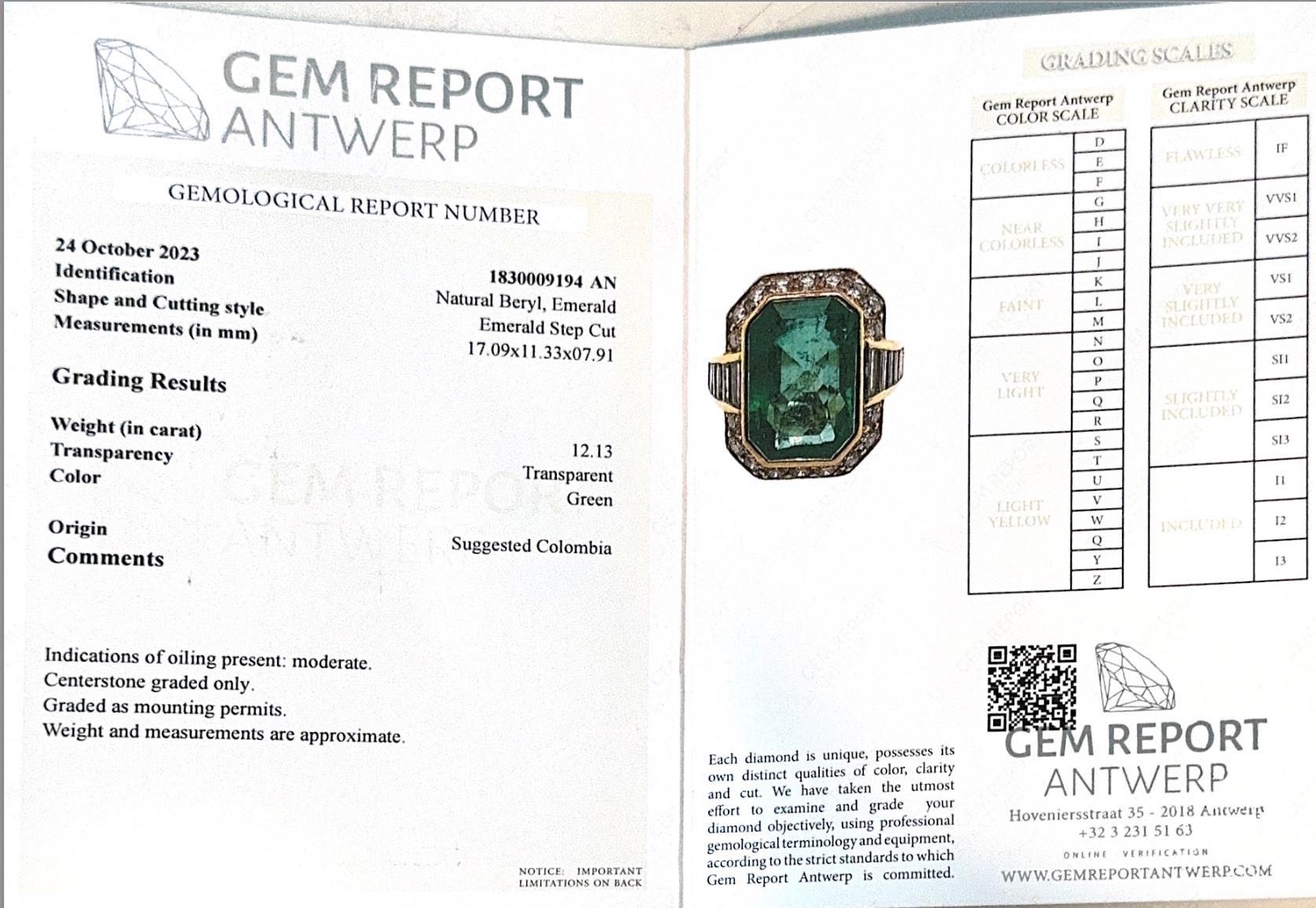 Kolumbianischer Smaragd ' ca. 11,70 Karat' und Diamant-Ring im Vintage-Stil im Angebot 3