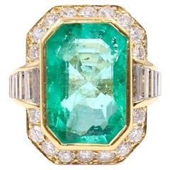 Kolumbianischer Smaragd ' ca. 11,70 Karat' und Diamant-Ring im Vintage-Stil