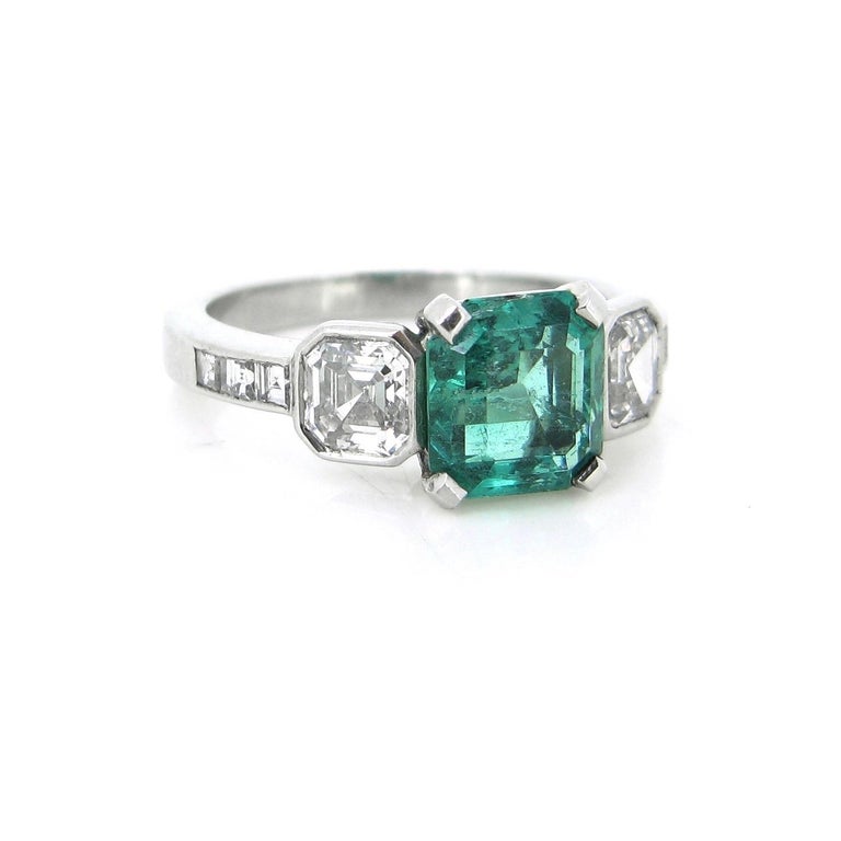 Colombian Emerald Asscher Cut Princess Cut Diamonds Platinum Engagement ...