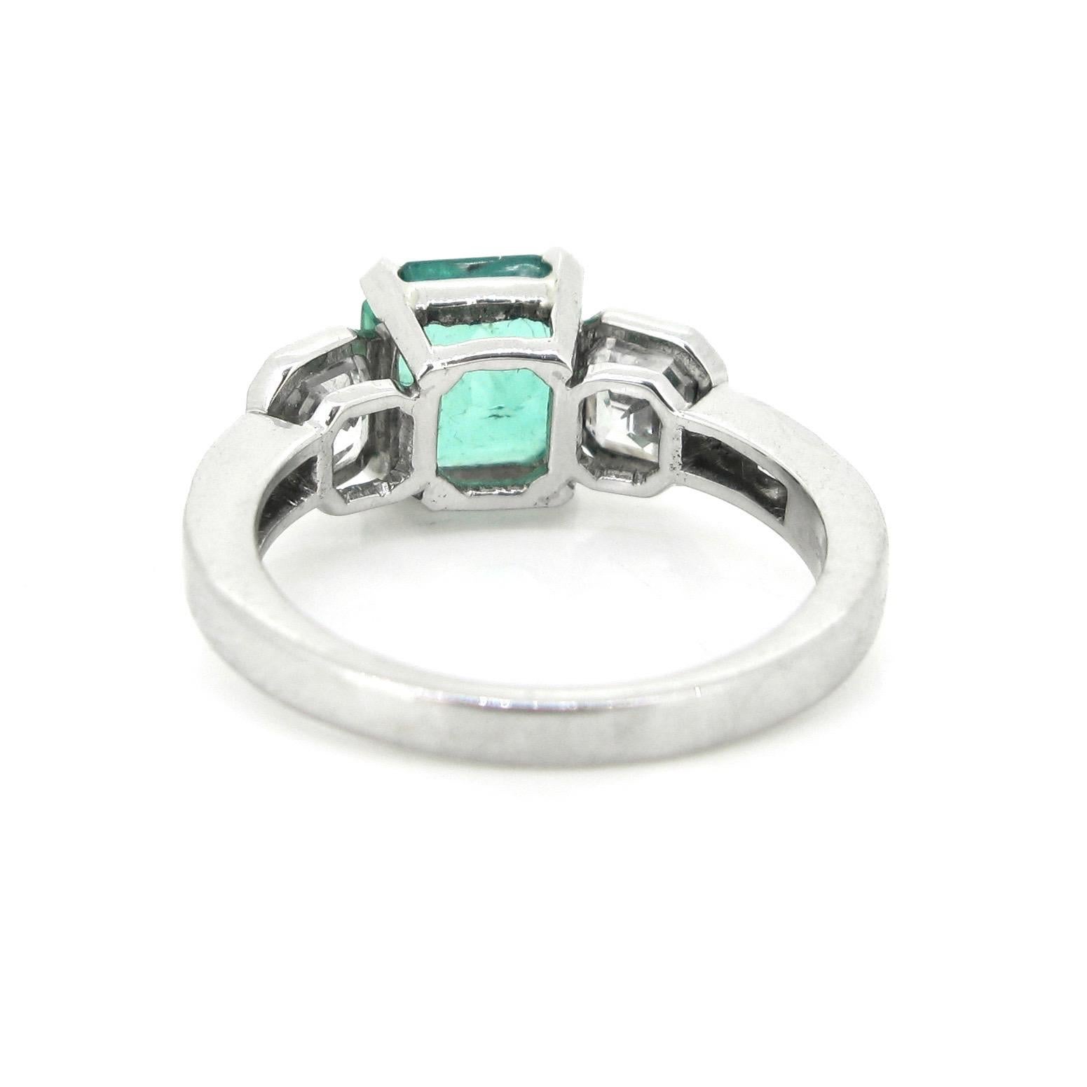 Modern Colombian Emerald Asscher Cut Princess Cut Diamonds Platinum Engagement Ring