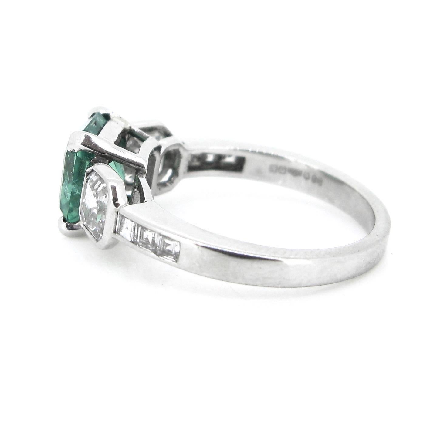 Emerald Cut Colombian Emerald Asscher Cut Princess Cut Diamonds Platinum Engagement Ring