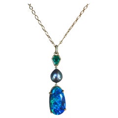 Colombian Emerald, Australian Opal and Sea of Cortez Pearl Pendant Necklace