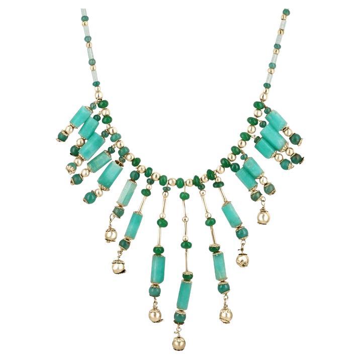Colombian Emerald Bead & Rough Cut Necklace - Statement 14K Gold & Silver Design