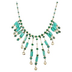 Colombian Emerald Bead & Rough Cut Necklace - Statement 14K Gold & Silver Design