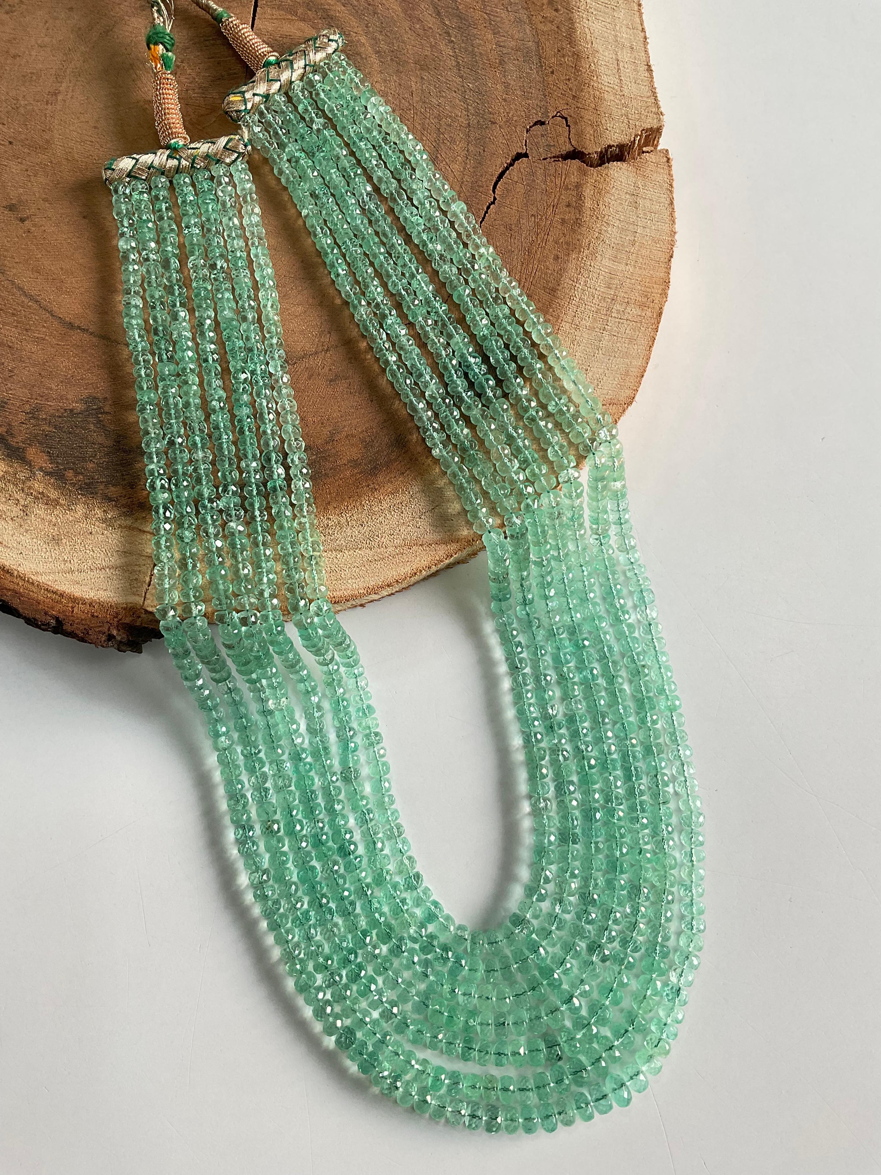 Colombian Emerald Faceted Beaded Jewelry Necklace Rondelle Beads Gem quality
Size : 4 To 7 MM 
Weight : 594.05 Carats
Line : 7

