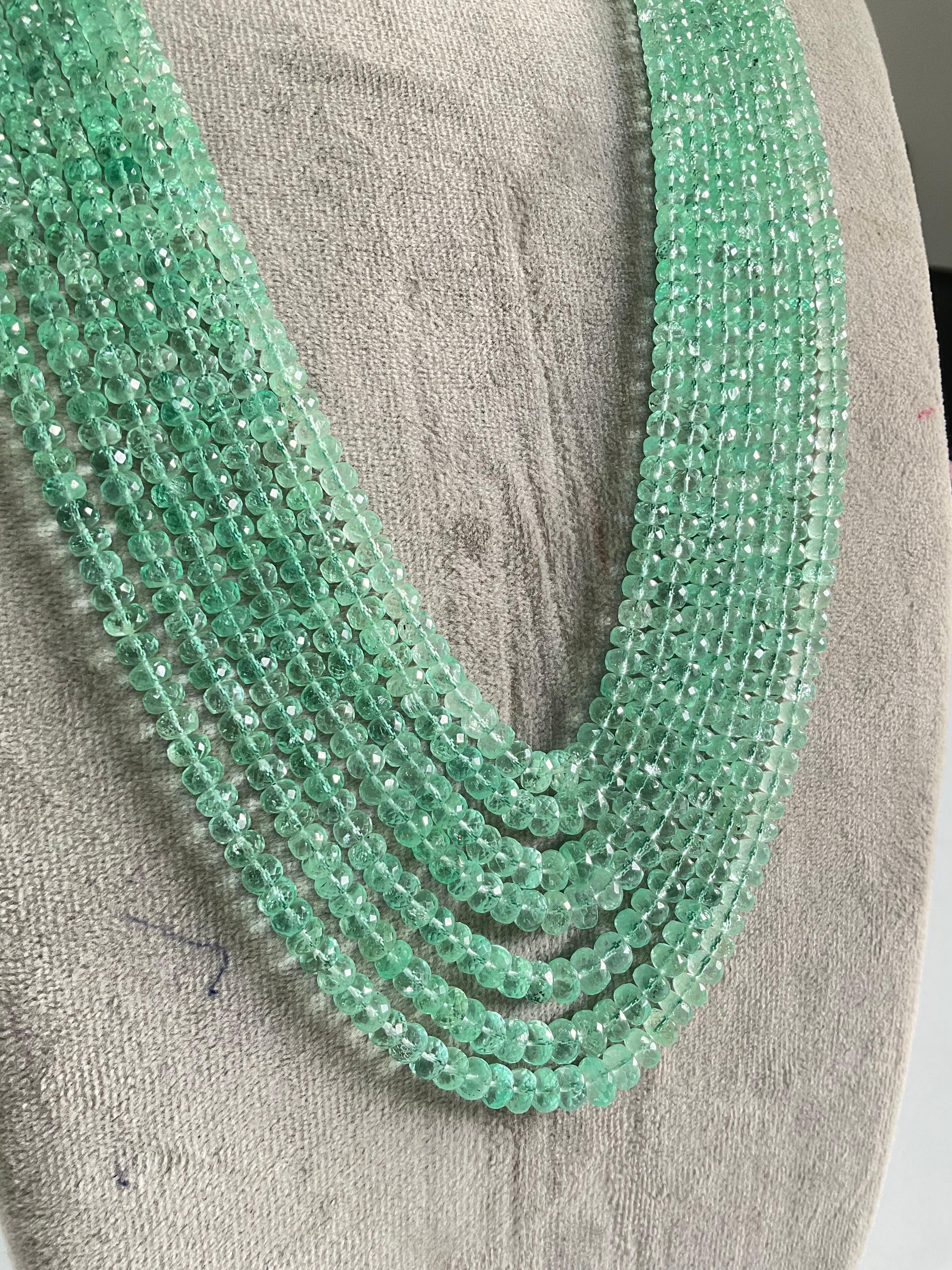 Colombian Emerald Beaded Jewelry Necklace Rondelle Beads Gem Quality In New Condition In Jaipur, RJ