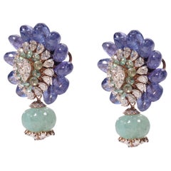 Colombian Emerald Beads, Russian Emerald Melons and Tanzanite Diamond Earring