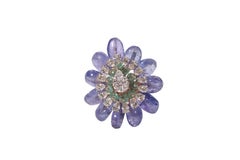 Colombian Emerald Beads, Russian Emerald Melons and Tanzanites Diamond Ring