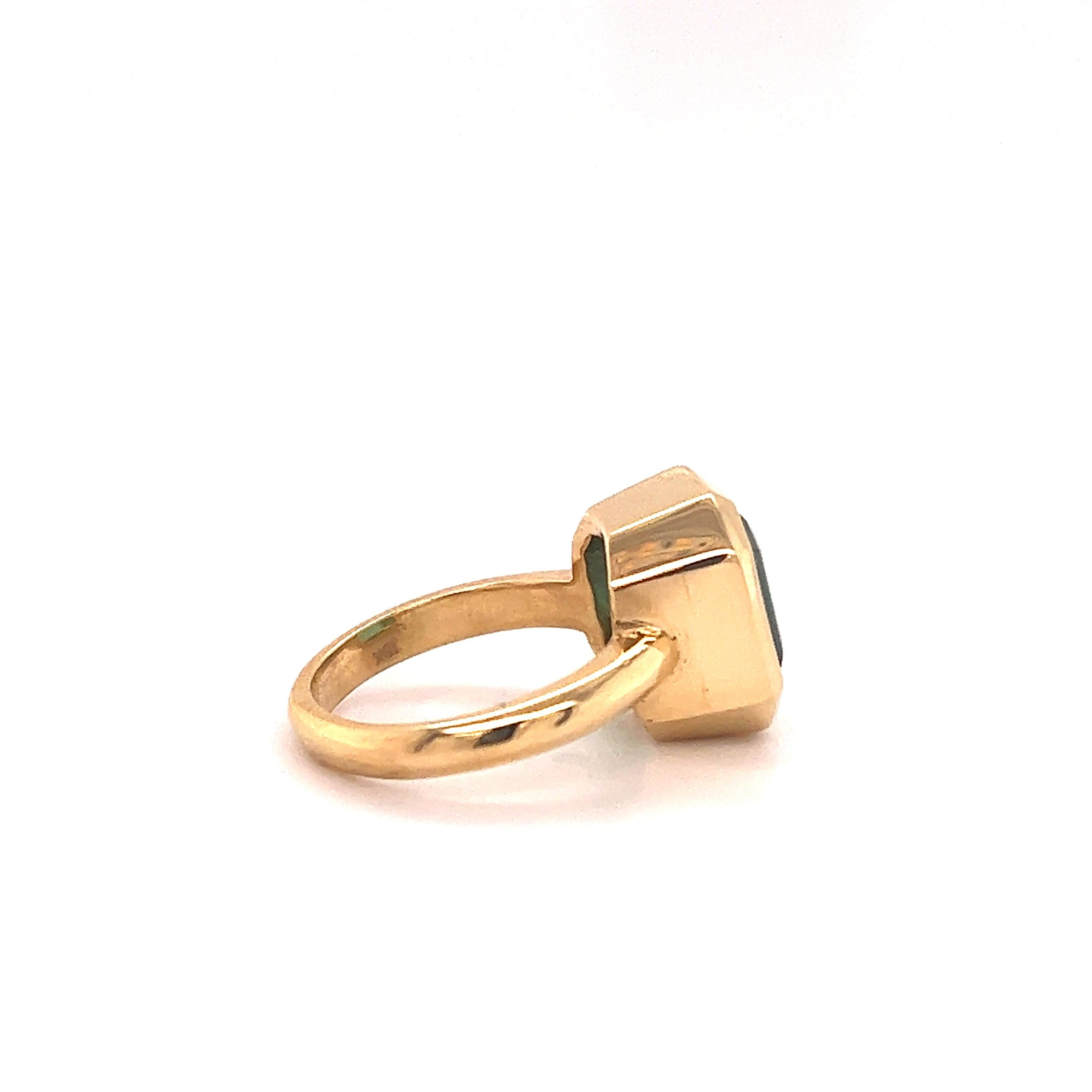 Emerald Cut Colombian Emerald Bezel Set Ring Yellow Gold 18k