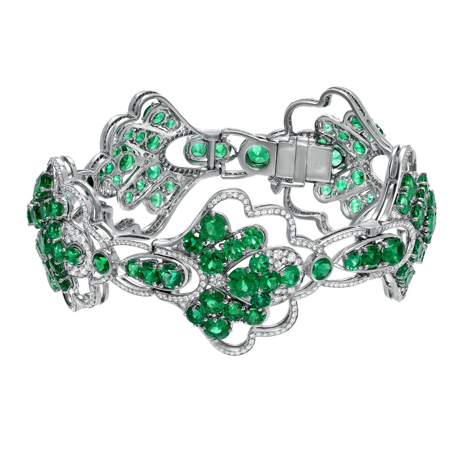 Round Cut Colombian Emerald Bracelet 21.18 Carats Platinum For Sale