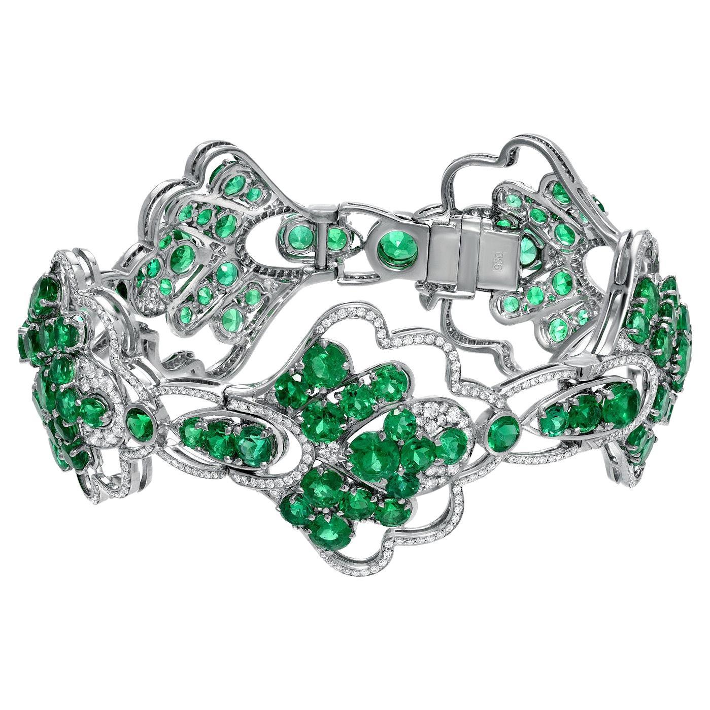 Bracelet d'émeraudes de Colombie de 21,18 carats en platine