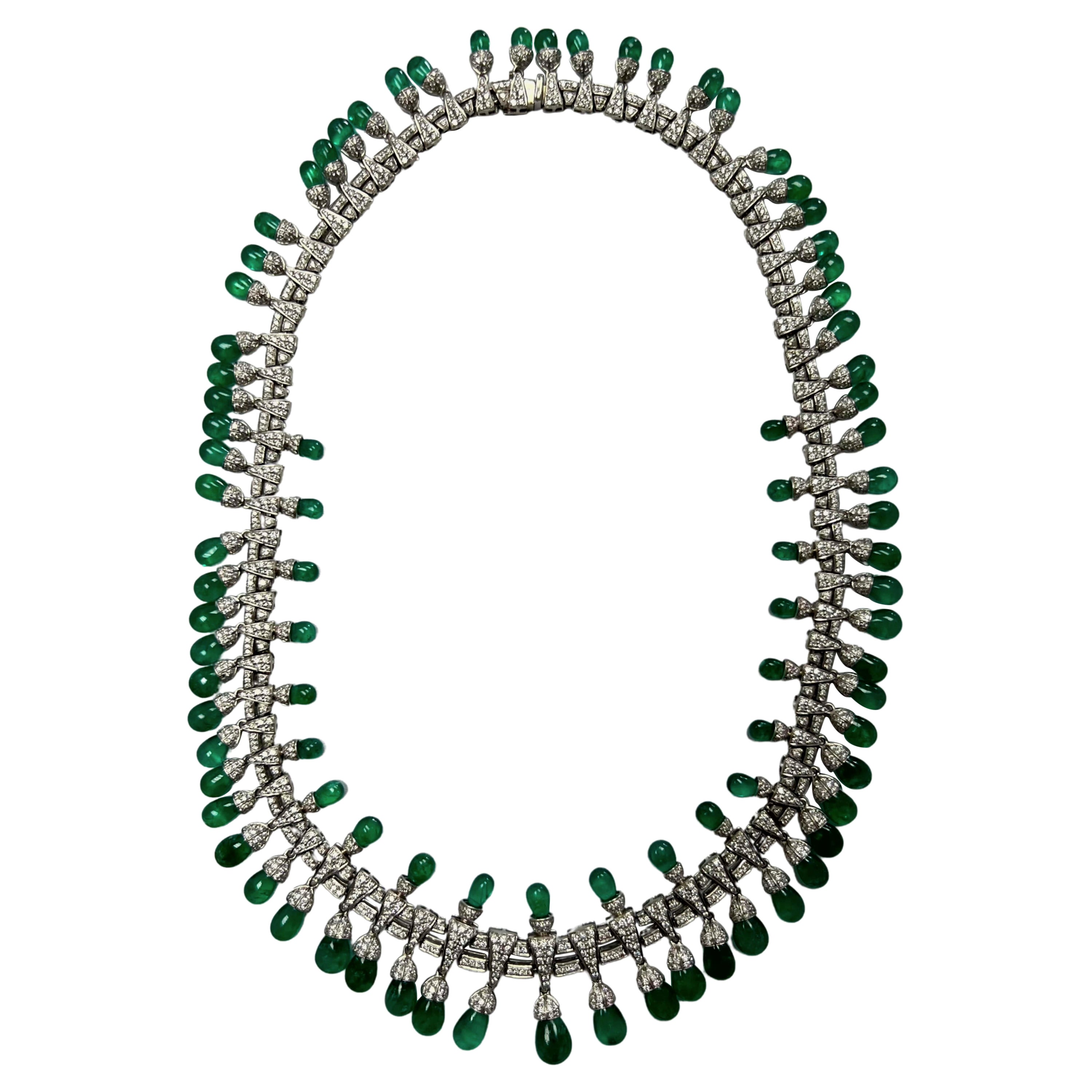 Emeraude de Colombie Briolette Gouttes Diamant Pave Princesse Collier