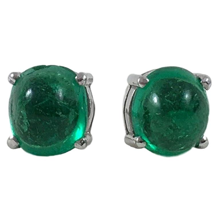 Colombian Emerald Cabochon Stud Earrings at 1stDibs emerald cabochon