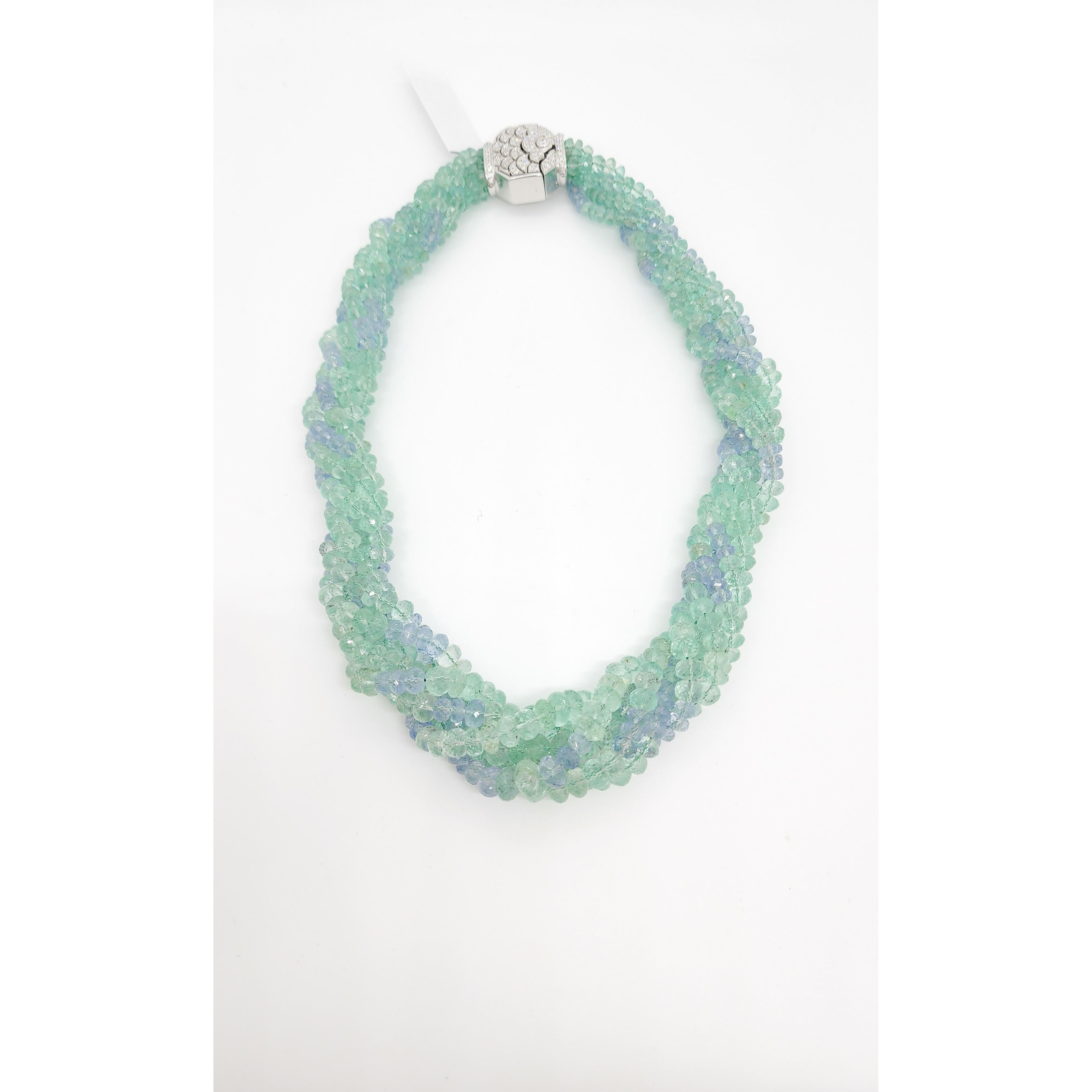 Colombian Emerald, Ceylon Blue Sapphire, and Diamond Bead Necklace For Sale 4
