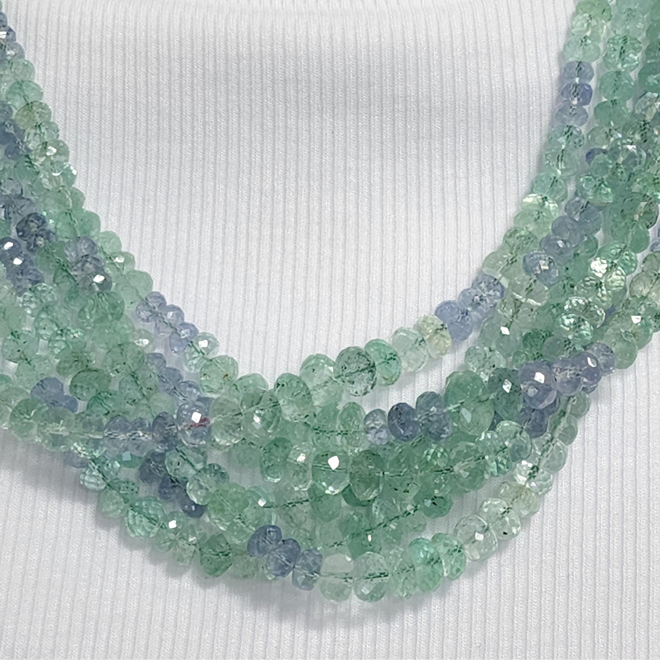 Colombian Emerald, Ceylon Blue Sapphire, and Diamond Bead Necklace For Sale 5
