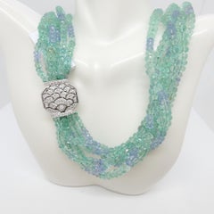 Colombian Emerald, Ceylon Blue Sapphire, and Diamond Bead Necklace