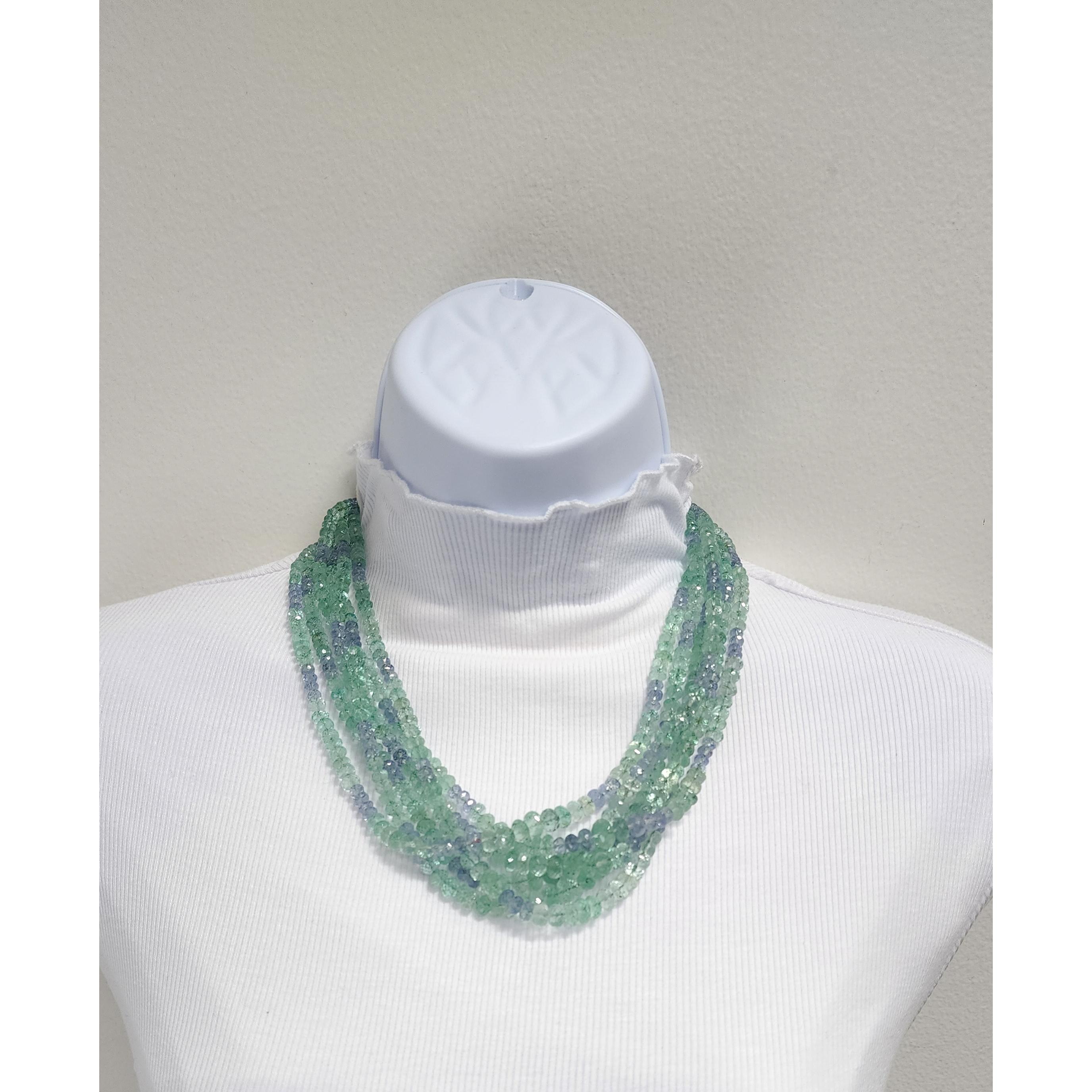 Colombian Emerald, Ceylon Blue Sapphire, and Diamond Bead Necklace In New Condition For Sale In Los Angeles, CA