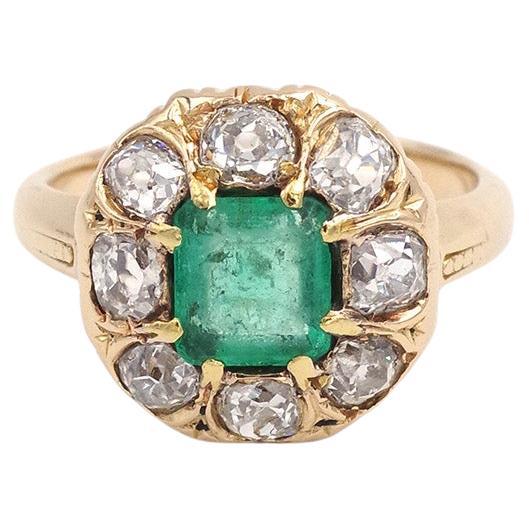 Bague en or 18k avec émeraude colombienne 0.81 ct certifiée, bague Belle Epoque