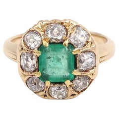 Bague en or 18k avec émeraude colombienne 0.81 ct certifiée, bague Belle Epoque