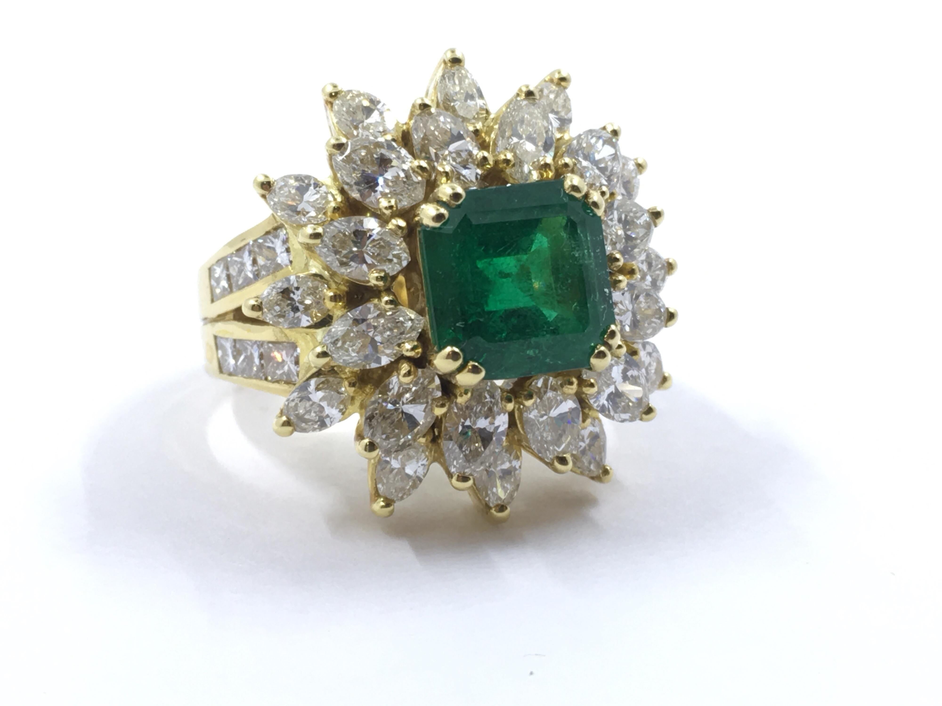 Natural Colombian Emerald  3.81 ct
Pear Shape Diamonds  2.43 ct
Marquis Diamonds 1.32 ct
Princess Cut Diamonds 0.84 ct
Set in 18 Kt Yellow Gold 