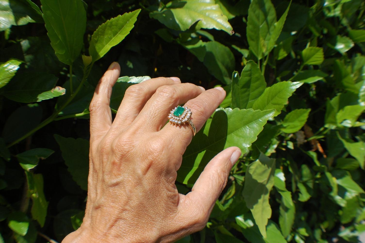 Emerald Cut 3 Carat Colombian Emerald and 1.25 Carat Diamond Cocktail Ring 