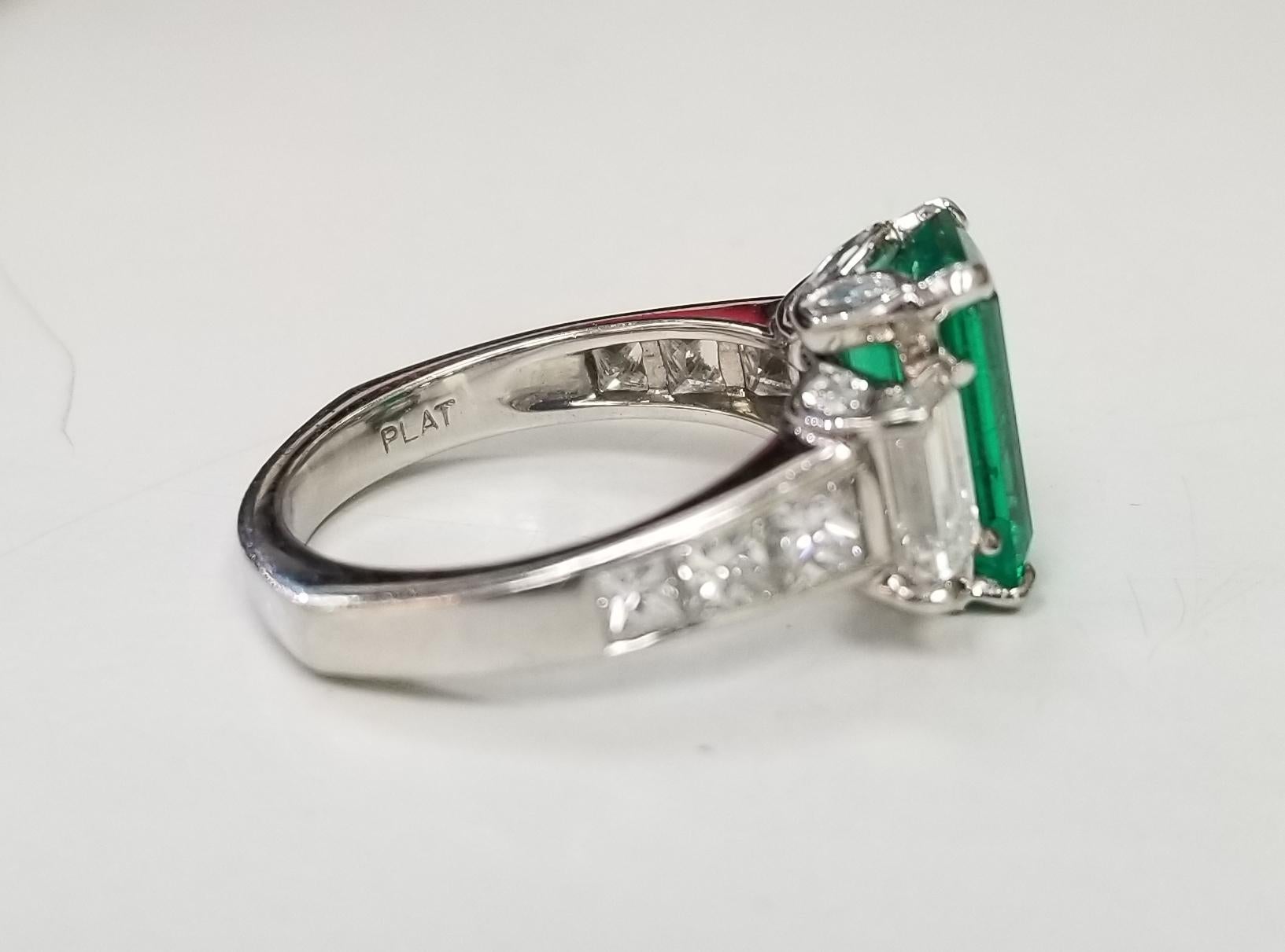 Emerald Cut GIA Certified 2.93 Colombian Emerald-Cut Emerald Platinum w Emerald cut Diamonds