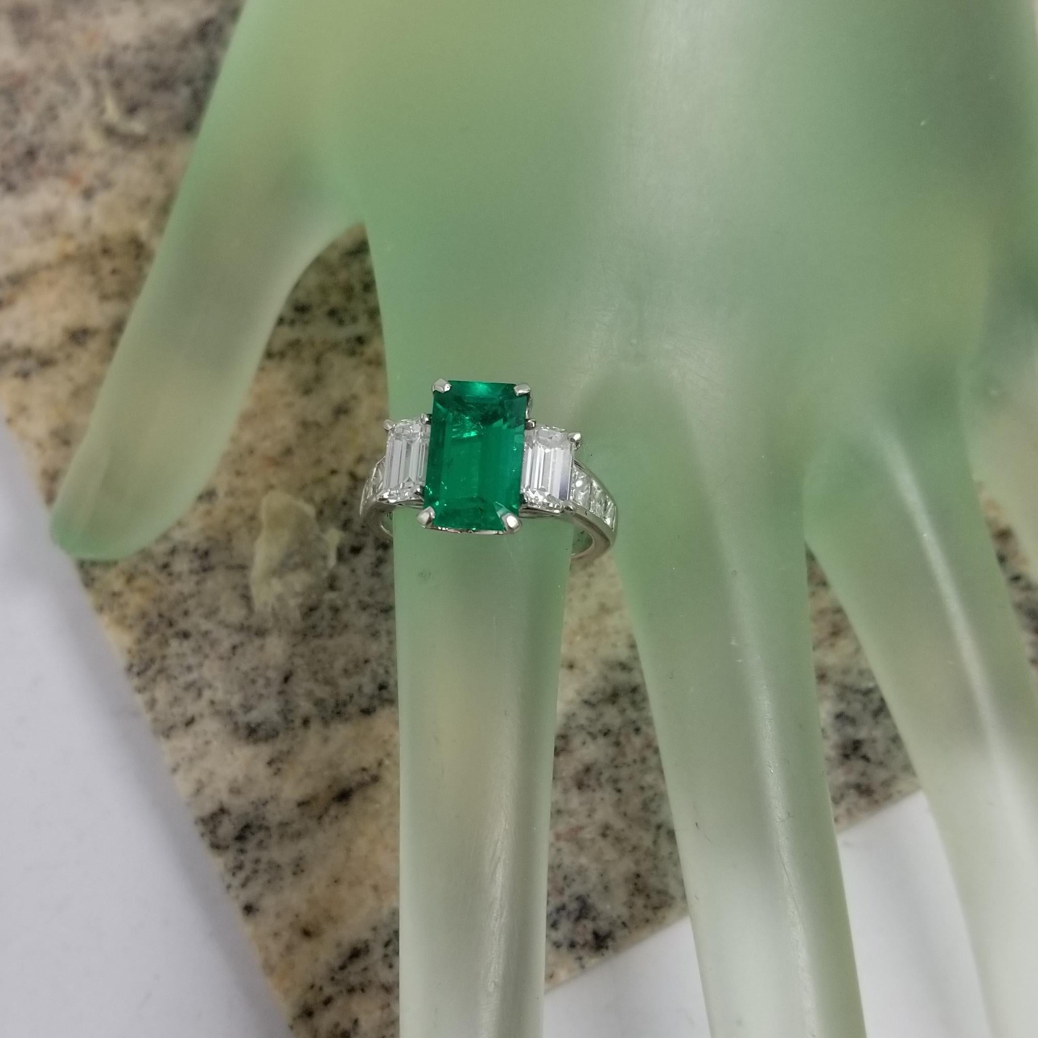 GIA Certified 2.93 Colombian Emerald-Cut Emerald Platinum w Emerald cut Diamonds 1