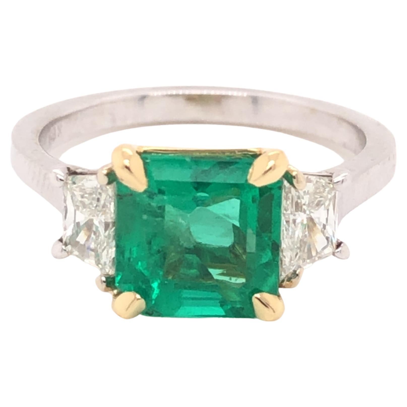 Colombian Emerald & Diamond 18k White Gold Ring 2.80 Tcw For Sale
