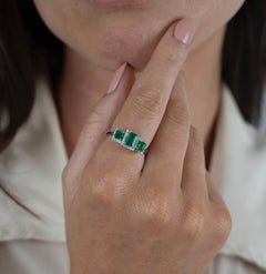 Colombian Emerald, Diamond, and 18 Karat White Gold Three-Stone Ring