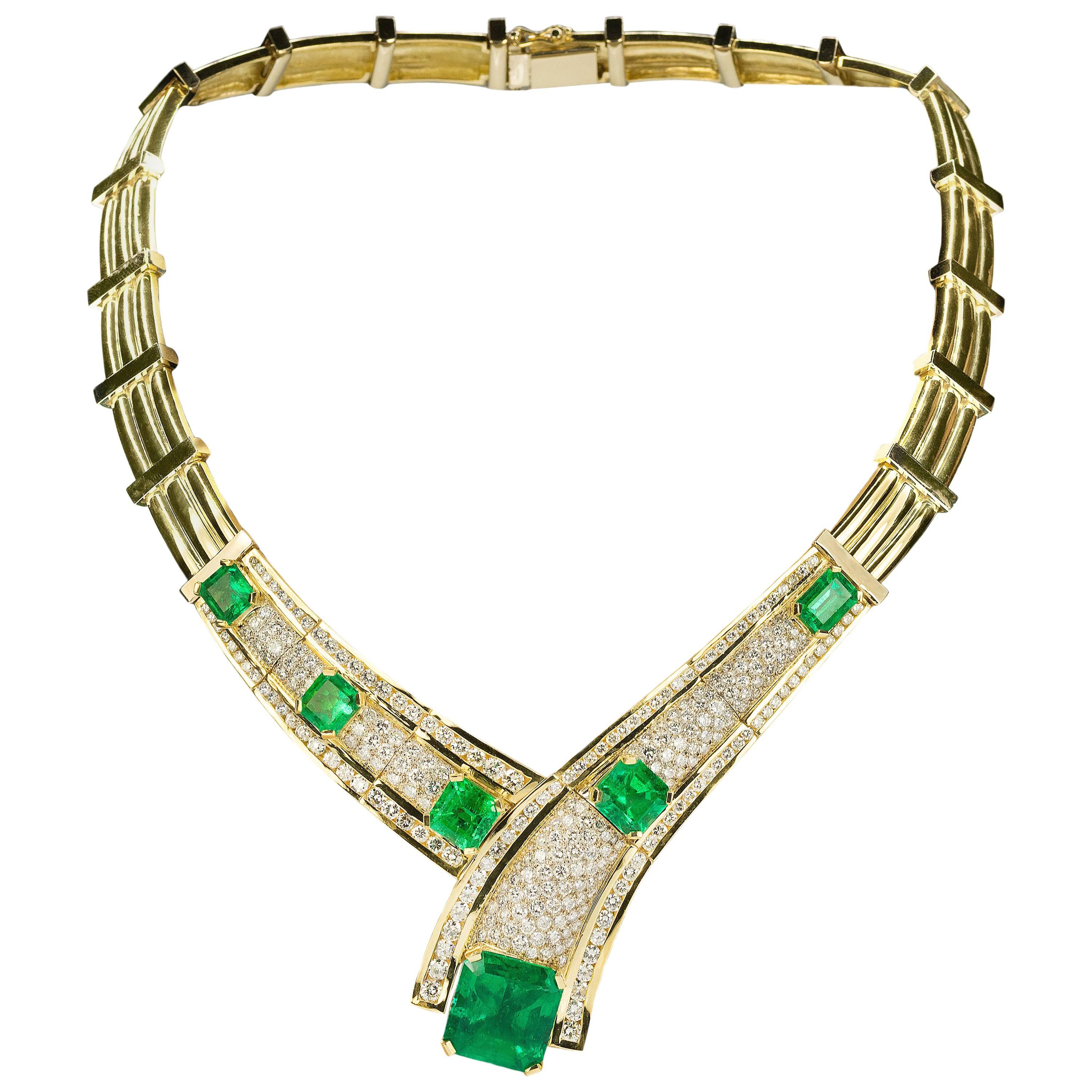 Colombian Emerald, Diamond and Gold Necklace