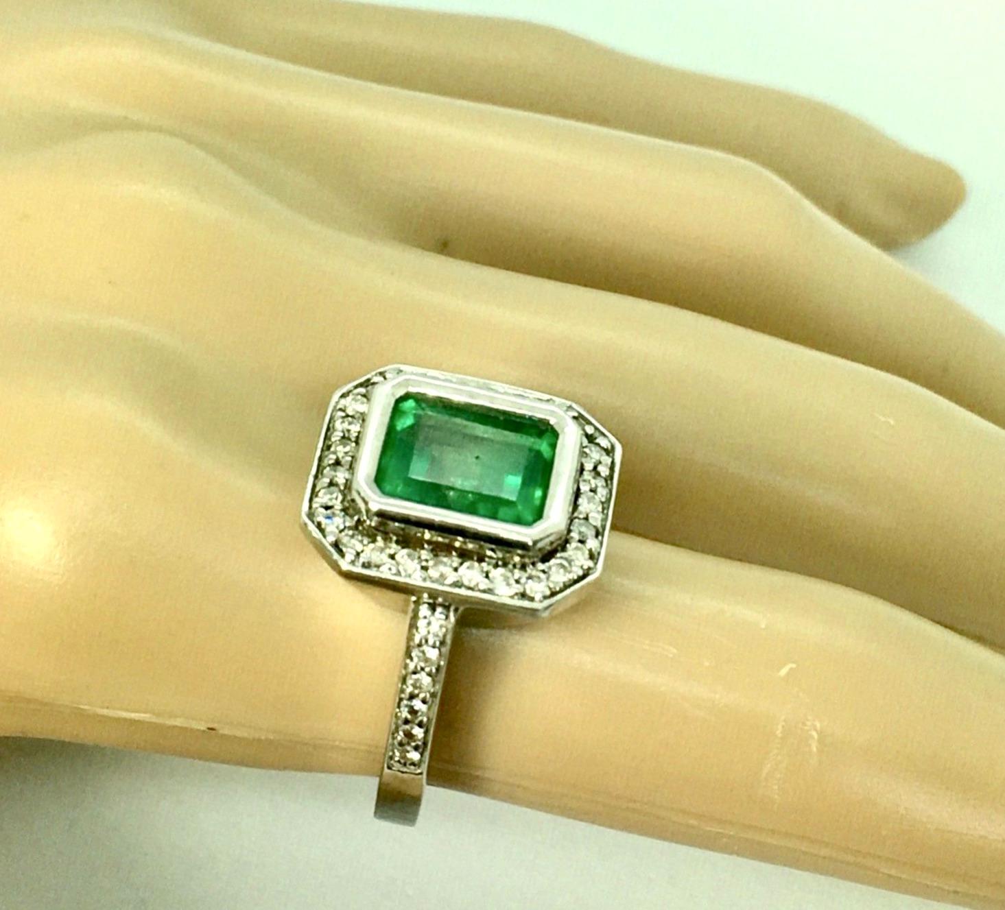 Emerald Cut Colombian Emerald Diamond Art Deco Style Engagement Style Ring For Sale