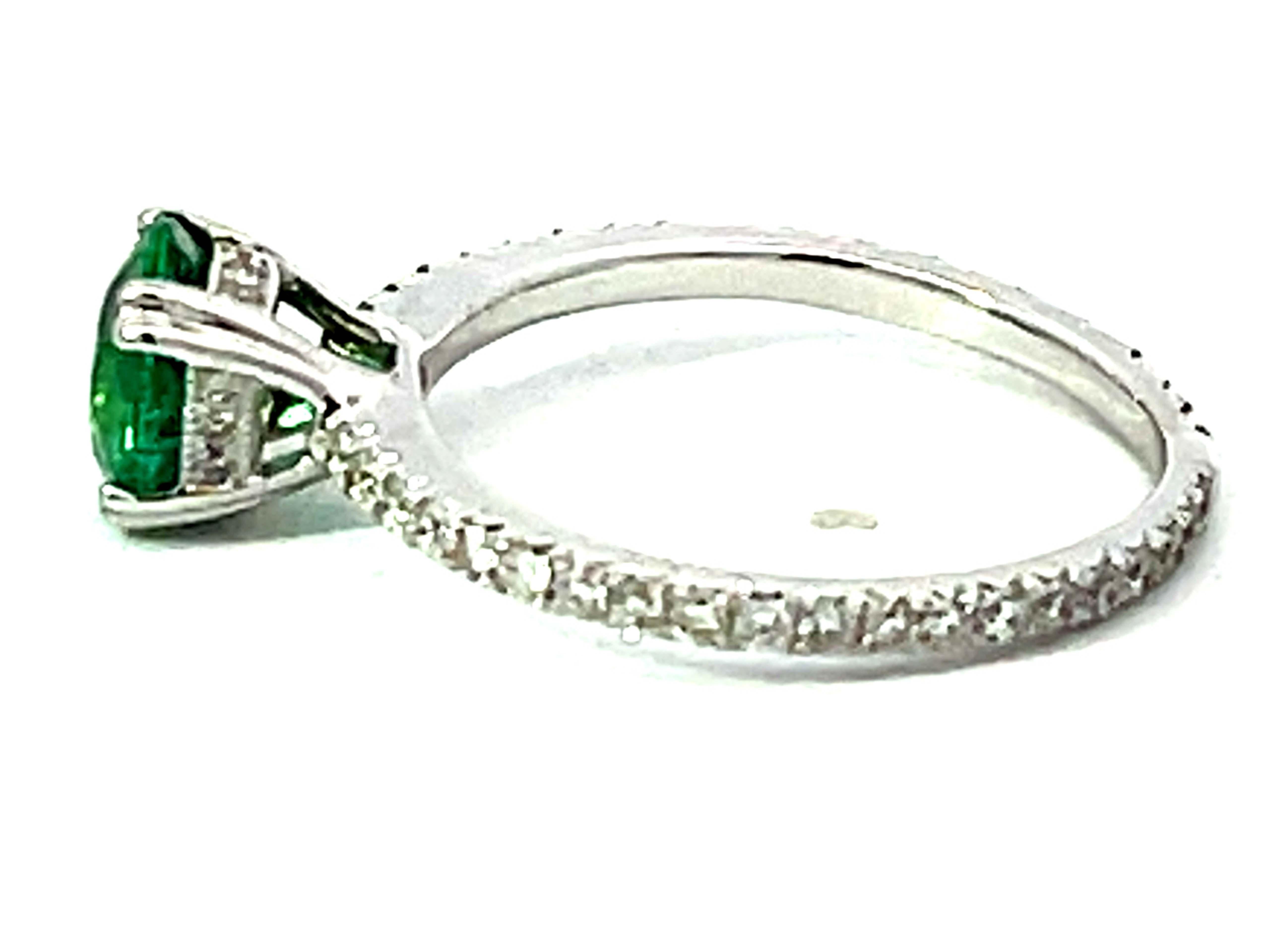 Women's or Men's Colombian Emerald Diamond Band Ring Solid 18k White Gold For Sale