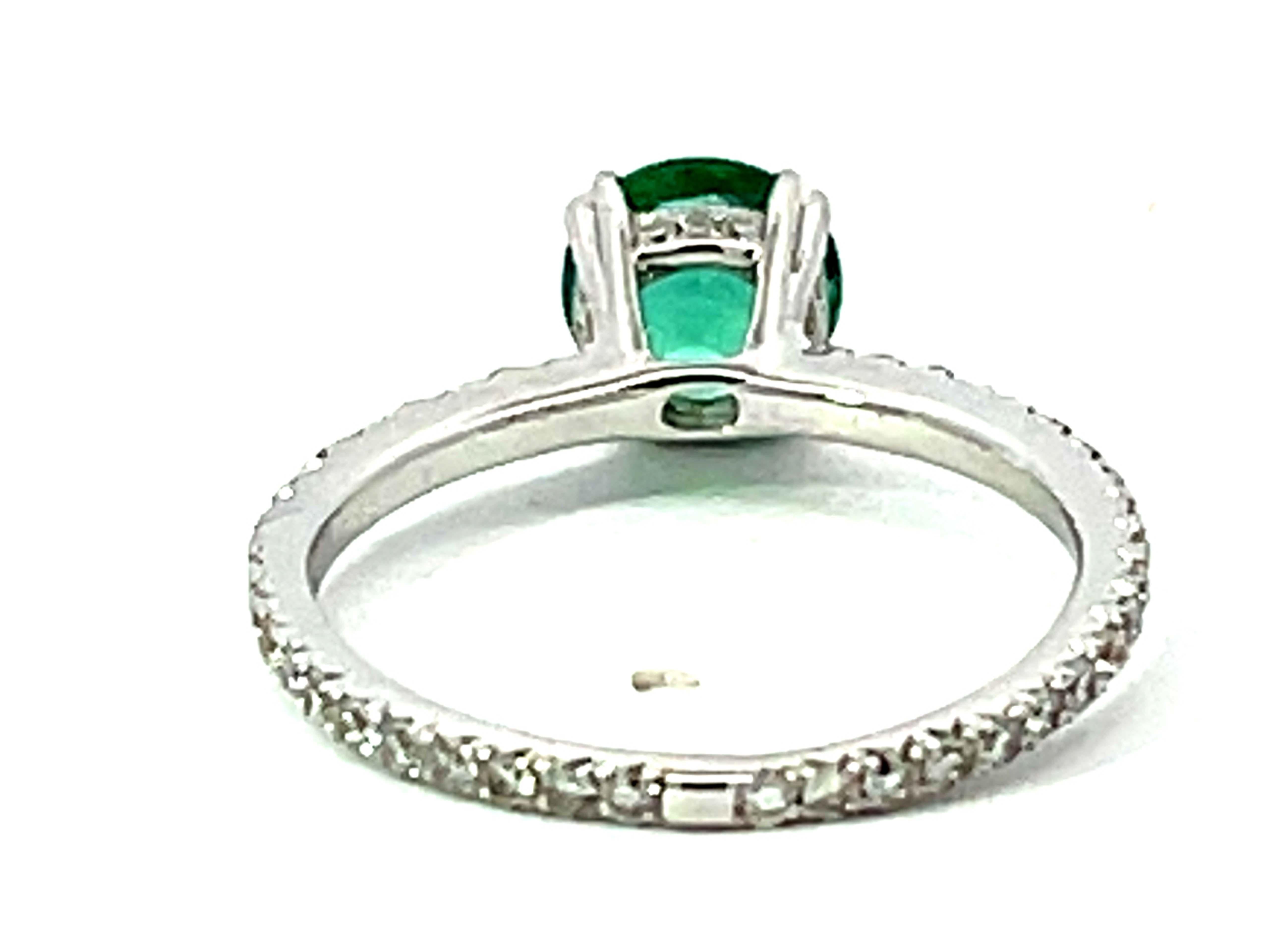 Colombian Emerald Diamond Band Ring Solid 18k White Gold For Sale 1