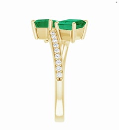 Colombian Emerald Diamond Bypass "Toi et Moi" Ring 18K Gold