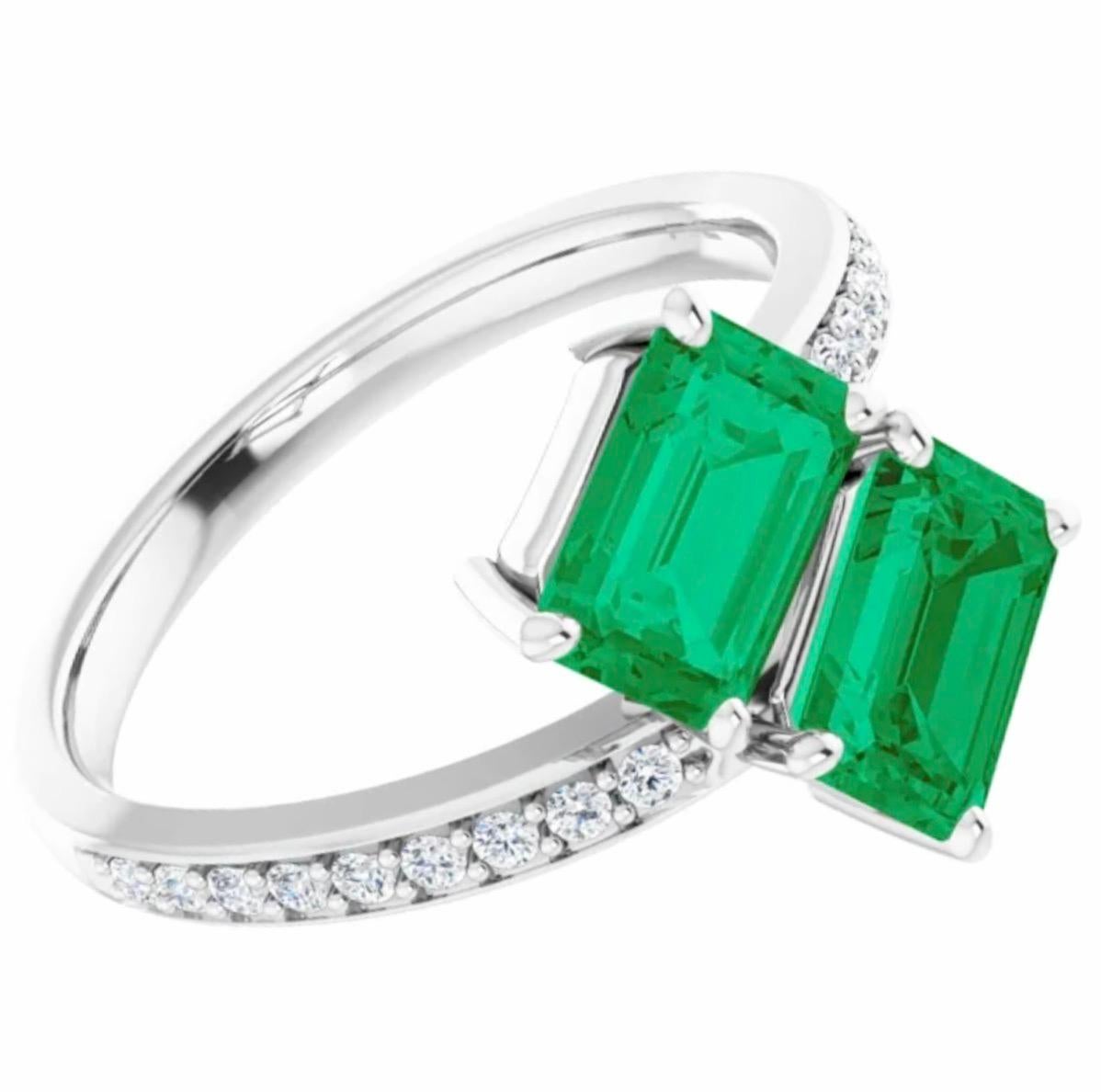 Emerald Cut Colombian Emerald Diamond Bypass 