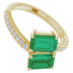 Colombian Emerald Diamond Bypass "Toi et Moi" Ring 18K Gold