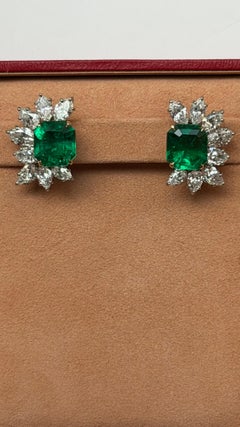 Colombian Emerald & Diamond Cluster Earrings, Gübelin Certified