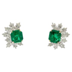Colombian Emerald & Diamond Cluster Earrings, Gübelin Certified
